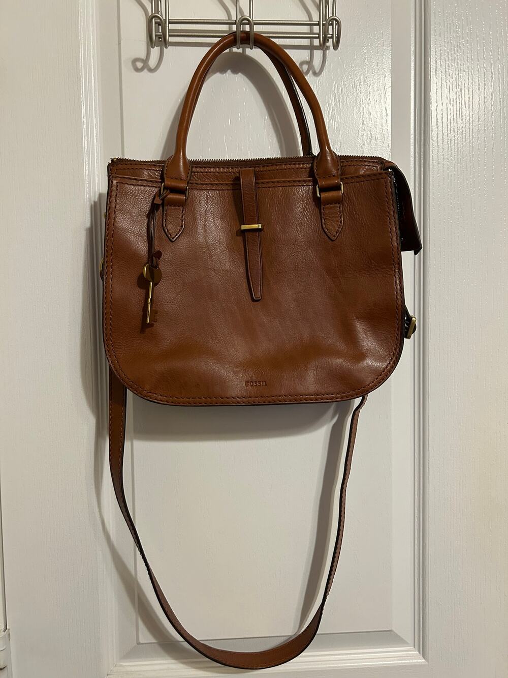 Fossil Brown Genuine Leather Satchel Handbag Crossbody